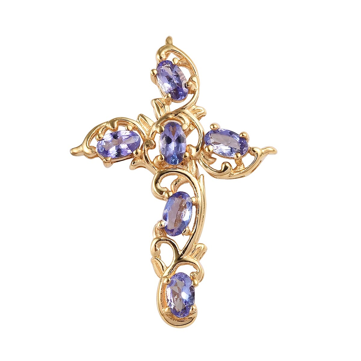 Tanzanite (Ovl) Filigree Cross Pendant in 14K Gold Overlay Sterling Silver 1.25 Ct.