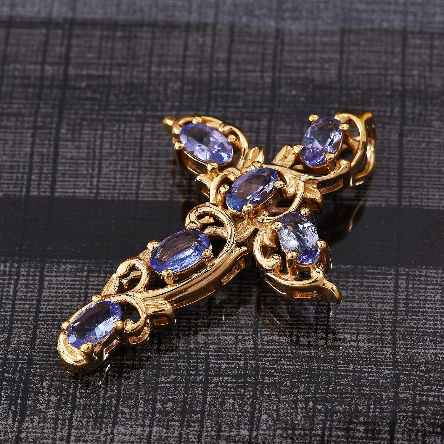 Tanzanite (Ovl) Filigree Cross Pendant in 14K Gold Overlay Sterling Silver 1.25 Ct.