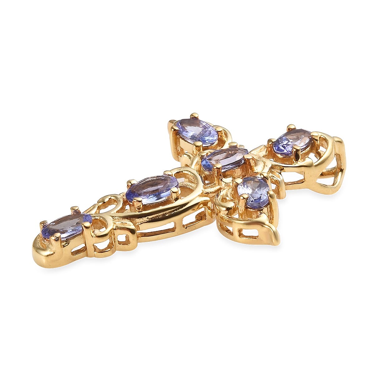 Tanzanite (Ovl) Filigree Cross Pendant in 14K Gold Overlay Sterling Silver 1.25 Ct.