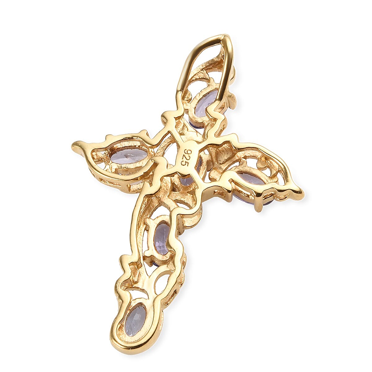 Tanzanite (Ovl) Filigree Cross Pendant in 14K Gold Overlay Sterling Silver 1.25 Ct.