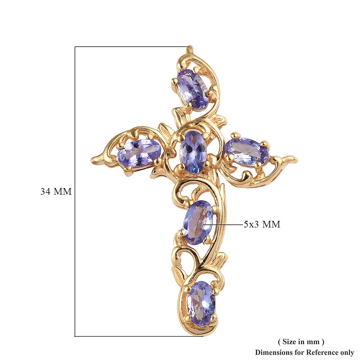 Tanzanite (Ovl) Filigree Cross Pendant in 14K Gold Overlay Sterling Silver 1.25 Ct.