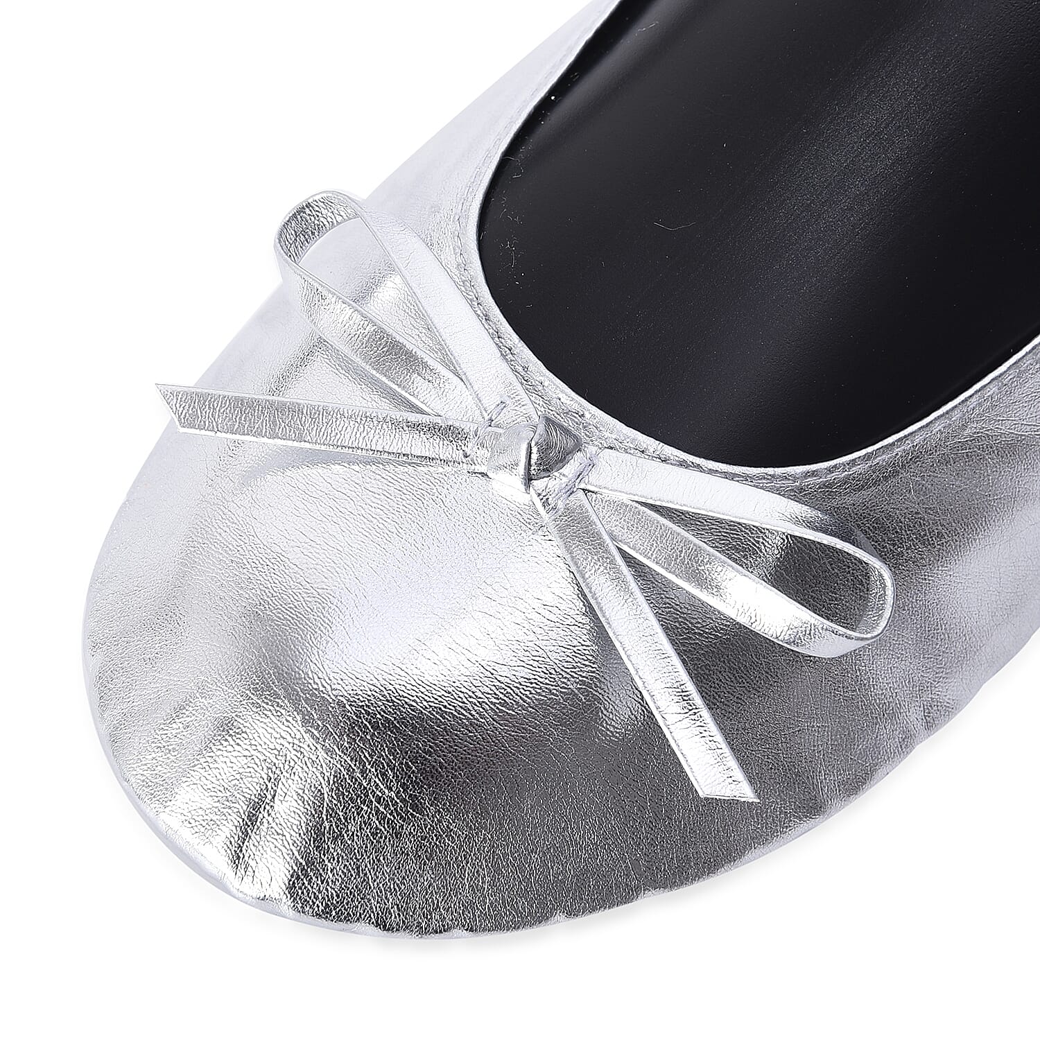 Set of 2 - Foldable Flat Ballet Shoe Each with Zipper Storage Pouch (UK 3-4) - Black and Metallic Silver
