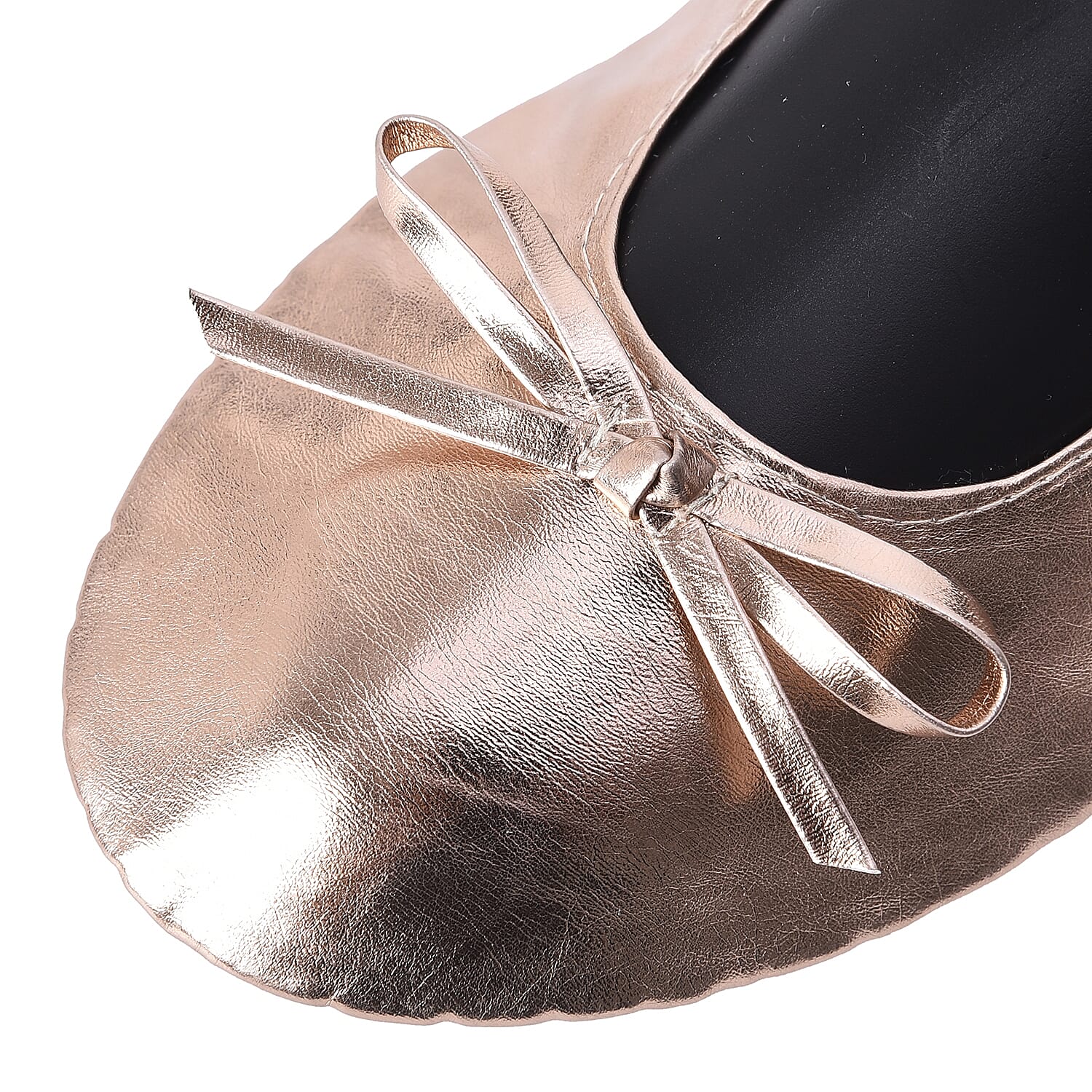 Set of 2 - Foldable Flat Ballet Shoe Each with Zipper Storage Pouch (UK 3-4) - Black and Metallic Rose Gold