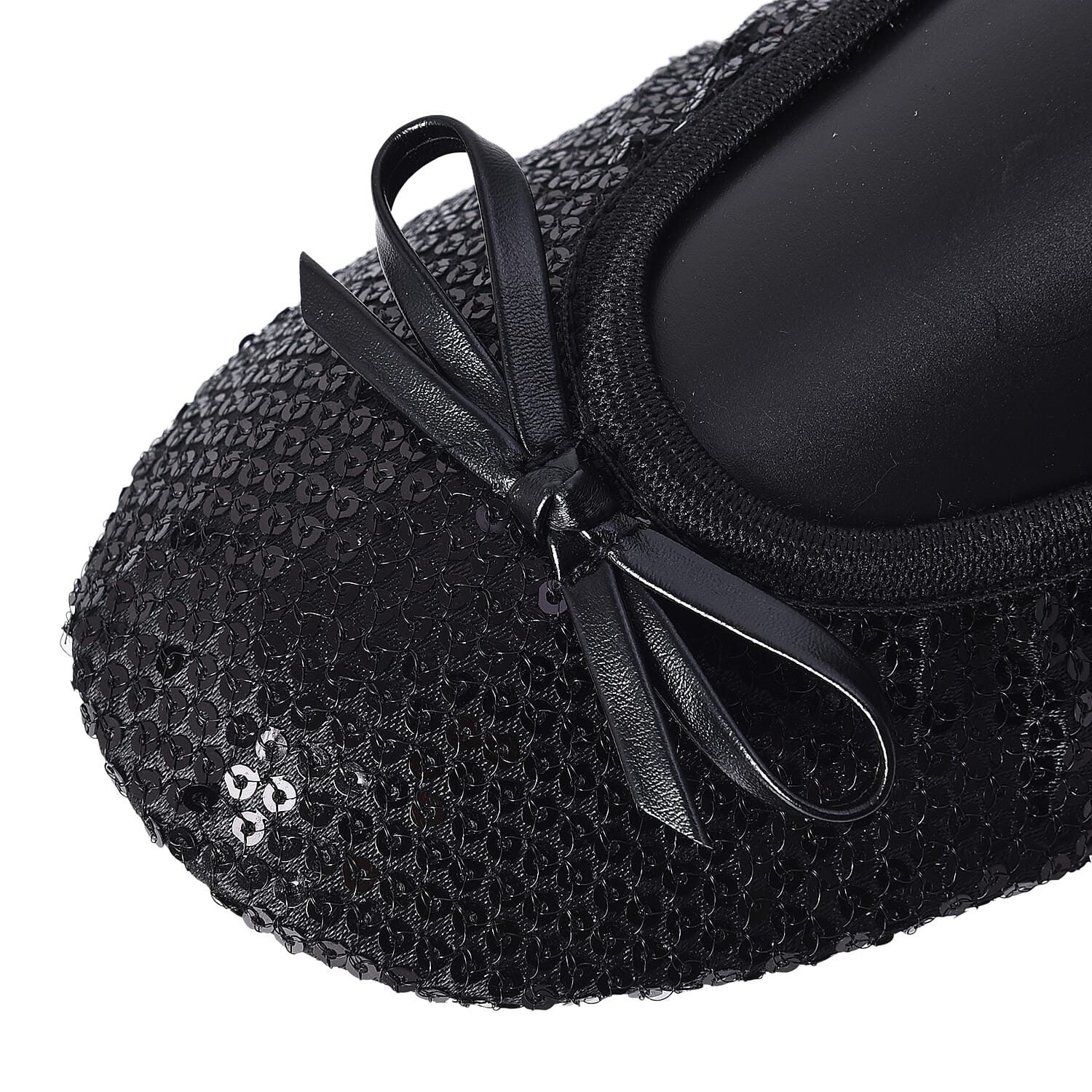 Set of 2 - Foldable Flat Ballet Shoe Each with Zipper Storage Pouch (UK 3-4) - Black and Metallic Rose Gold