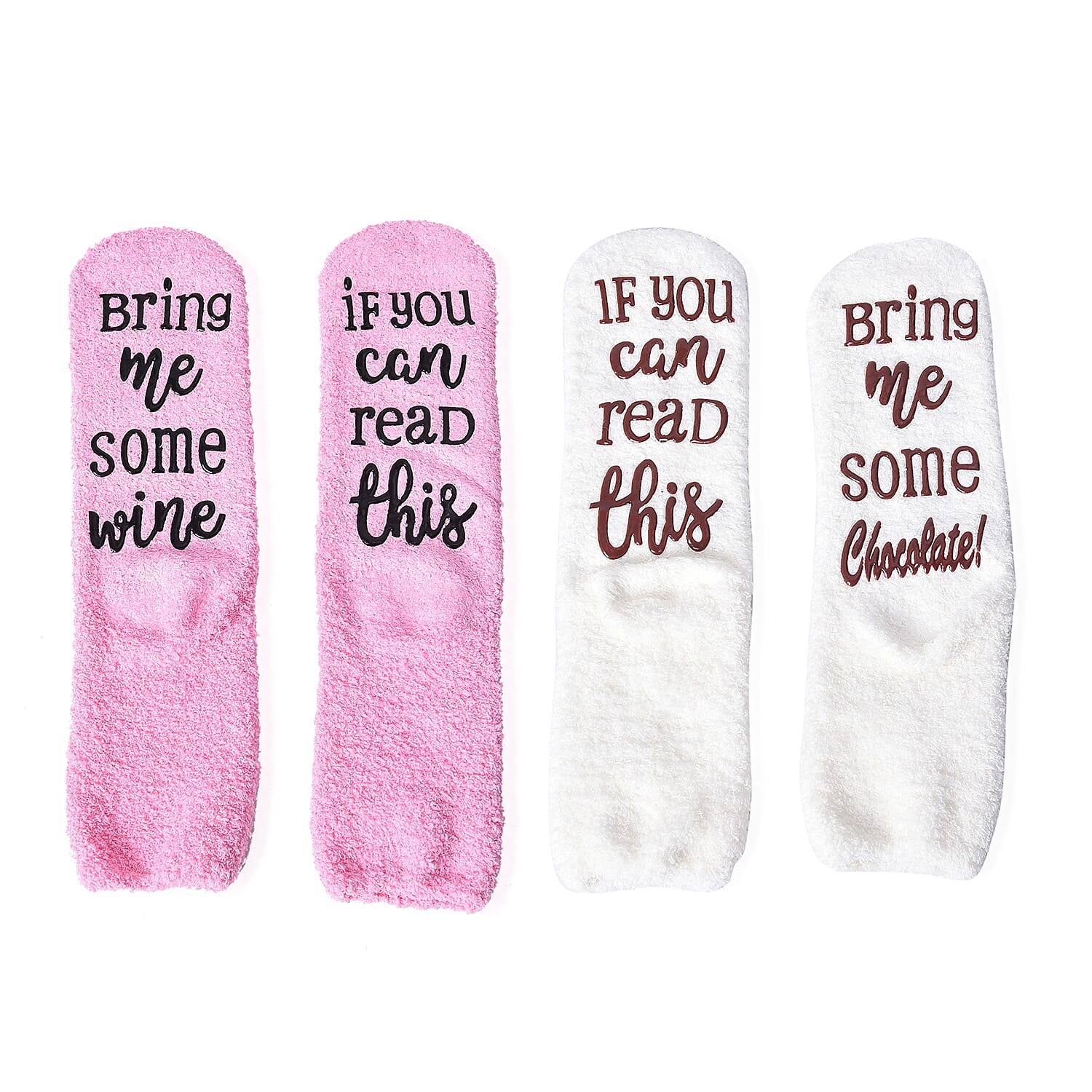 Set of 2 - Chocolate and Gin Quote Socks with Cupcake Gift Packaging (Size 8x33 Cm) - Cream and Pink