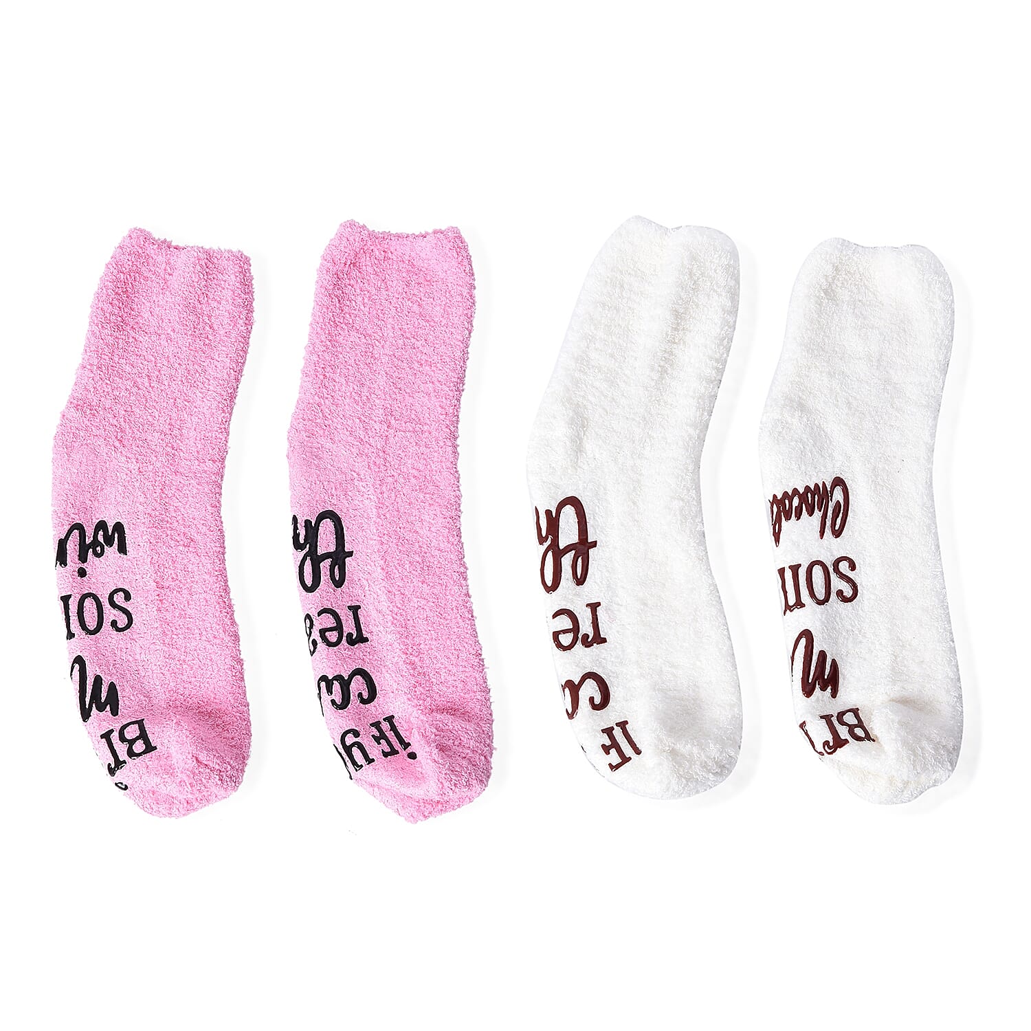 Set of 2 - Chocolate and Gin Quote Socks with Cupcake Gift Packaging (Size 8x33 Cm) - Cream and Pink