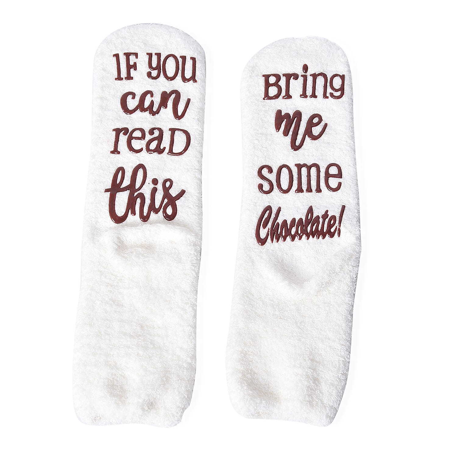 Set of 2 - Chocolate and Gin Quote Socks with Cupcake Gift Packaging (Size 8x33 Cm) - Cream and Pink