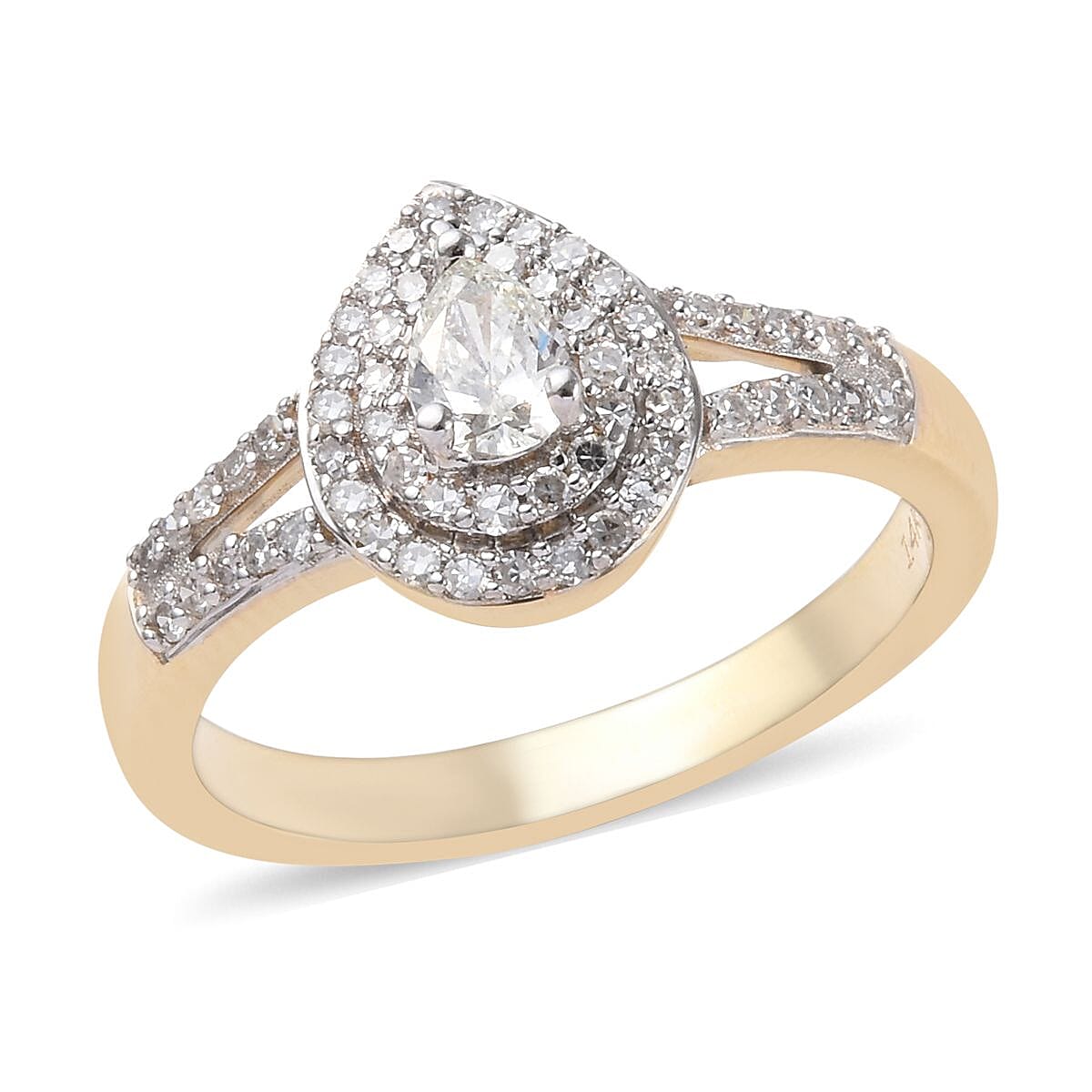 14K Yellow Gold SGL Certified Diamond (Pear and Rnd) (I1-I2/G-H-I) Ring 0.50 Ct.
