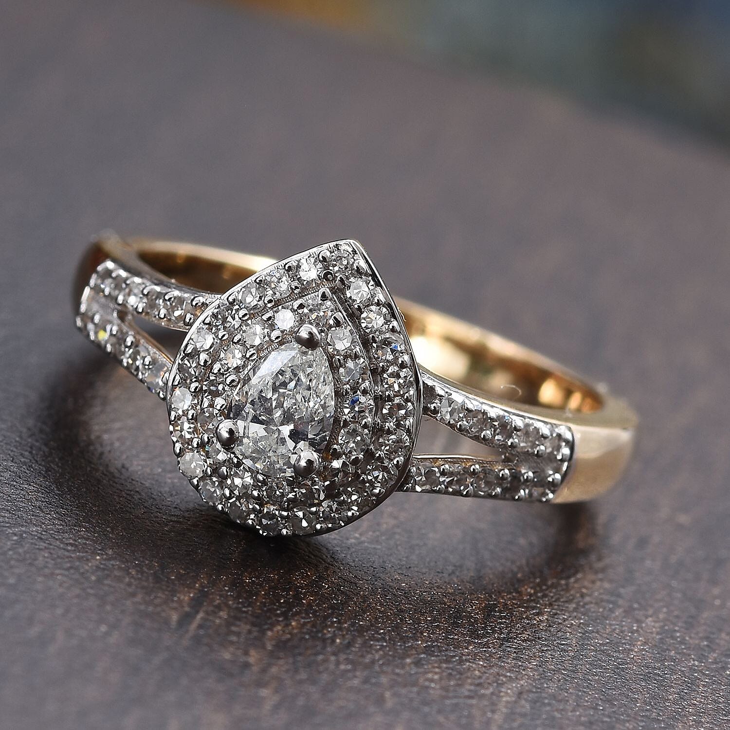 14K Yellow Gold SGL Certified Diamond (Pear and Rnd) (I1-I2/G-H-I) Ring 0.50 Ct.