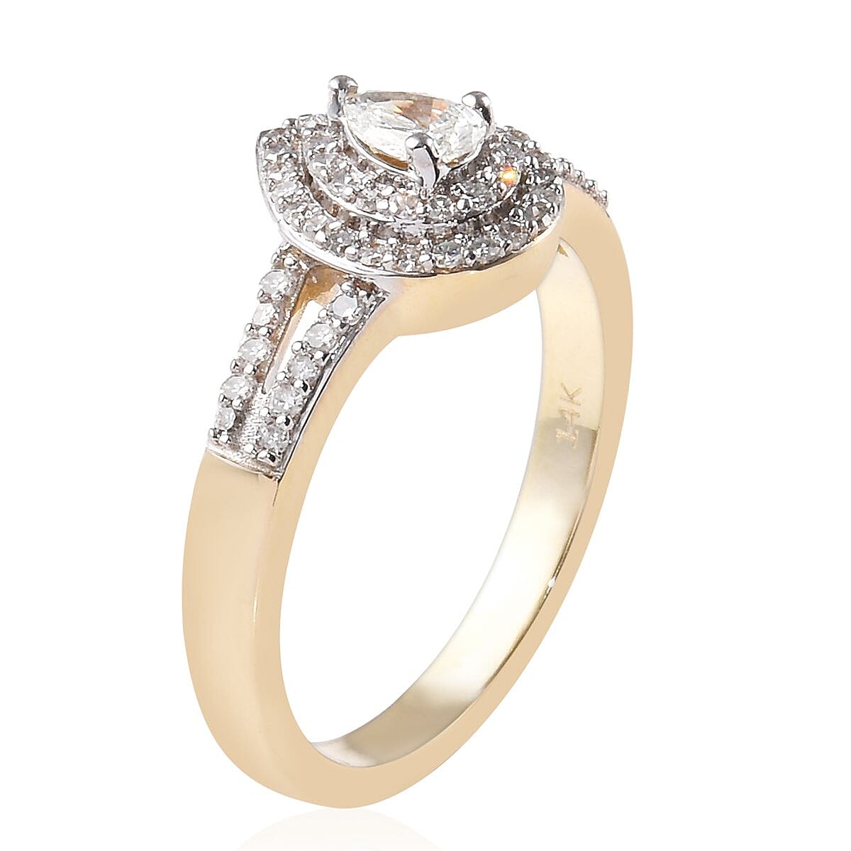 14K Yellow Gold SGL Certified Diamond (Pear and Rnd) (I1-I2/G-H-I) Ring 0.50 Ct.