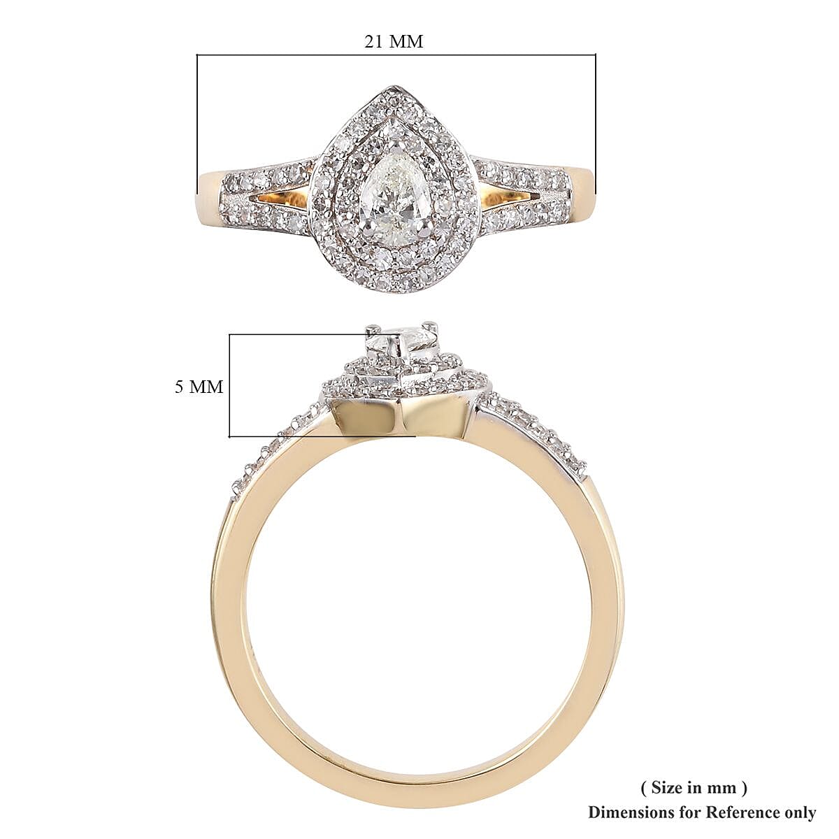 14K Yellow Gold SGL Certified Diamond (Pear and Rnd) (I1-I2/G-H-I) Ring 0.50 Ct.