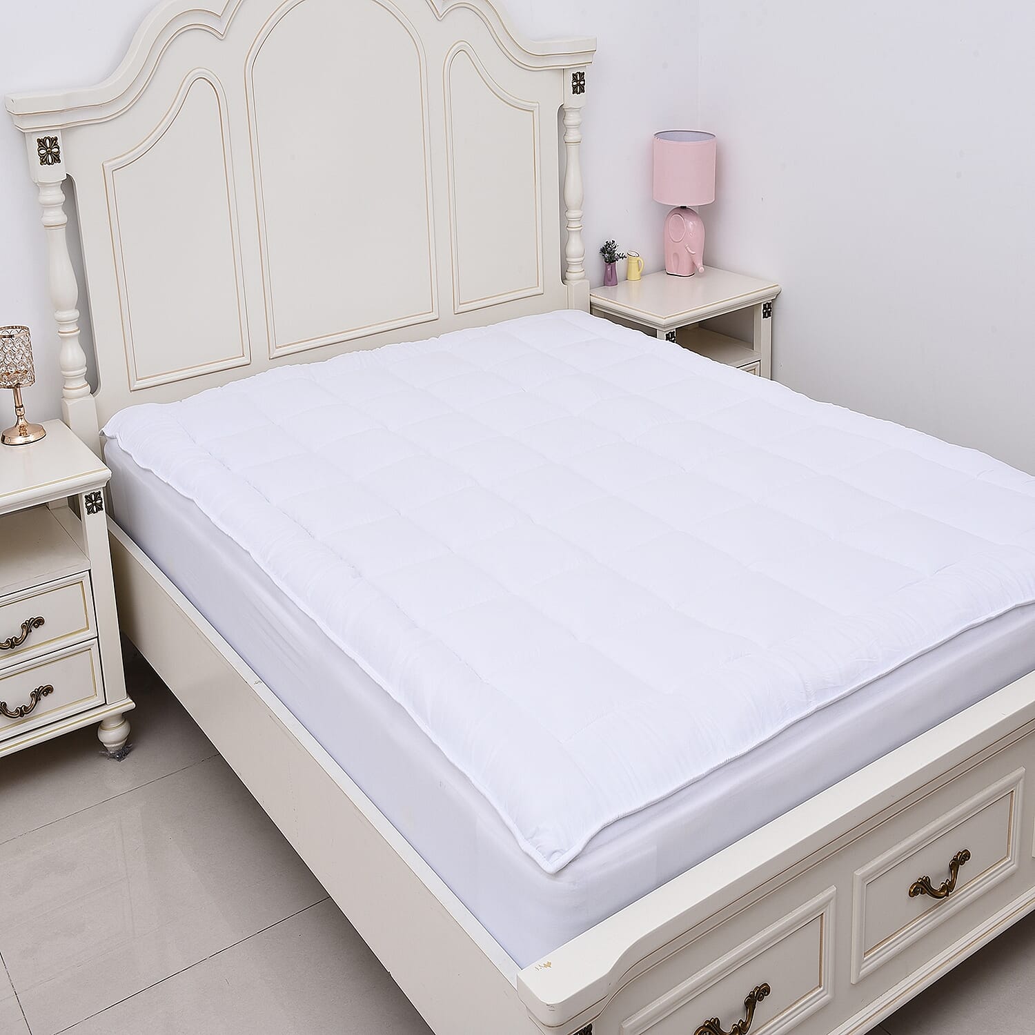 4 Seasons Summer and Winter Double Face Mattress Topper one Side Cooling Fabric one Reverse Sherpa  in KING Size (150x200+30 Cm) - White