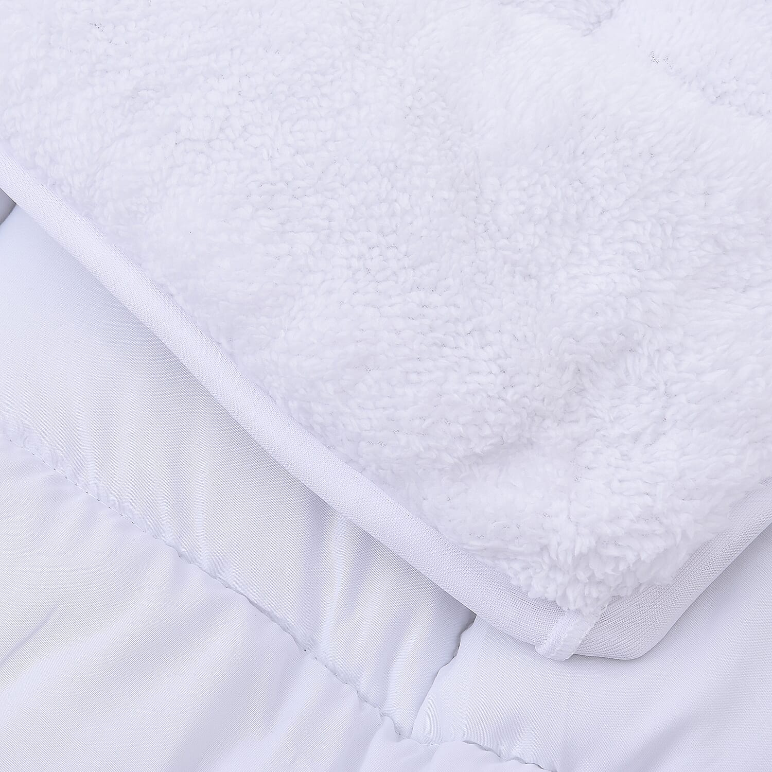 4 Seasons Summer and Winter Double Face Mattress Topper one Side Cooling Fabric one Reverse Sherpa  in KING Size (150x200+30 Cm) - White