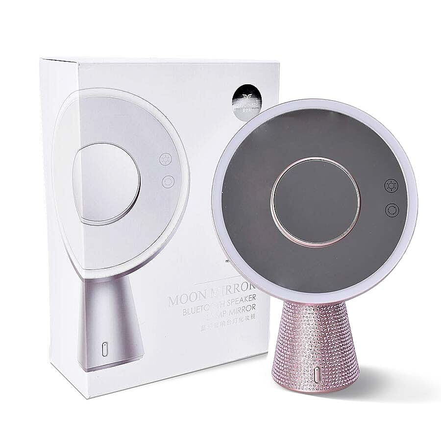 3-in-1 Lighted Makeup Mirror with Bluetooth Speaker, Removable Magnifying Mirror and Table Lamp in 3 Colour LED Lights - Rose Pink
