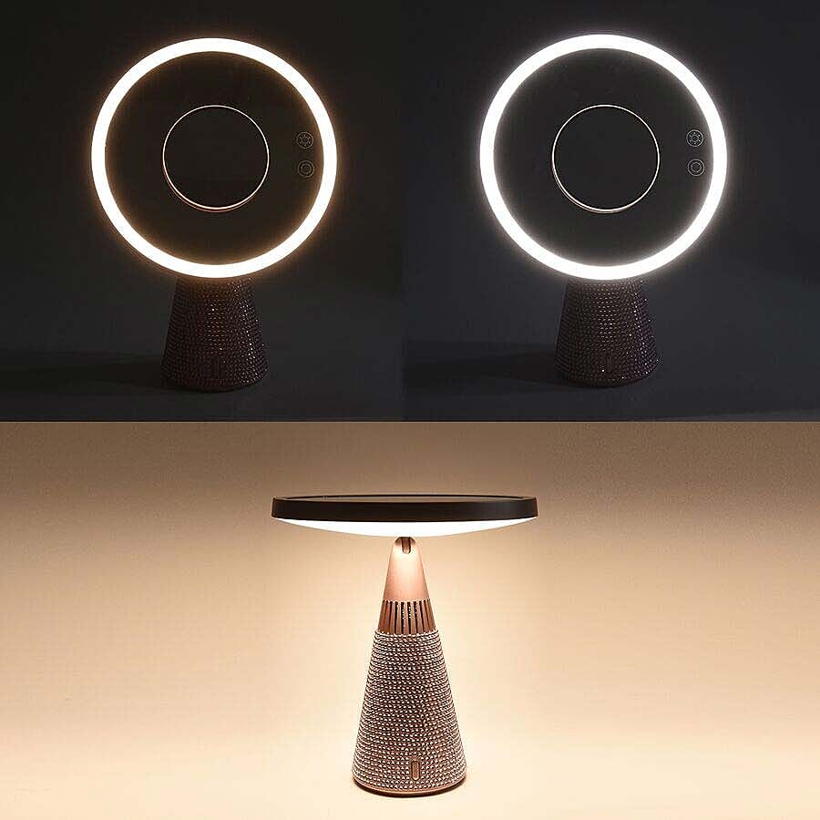 3-in-1 Lighted Makeup Mirror with Bluetooth Speaker, Removable Magnifying Mirror and Table Lamp in 3 Colour LED Lights - Rose Pink