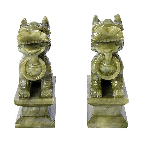 Set of 2 - Handcrafted Serpentine Decorative Pixiu Figurine (Size 7.5X4X11.5 Cm) - Green