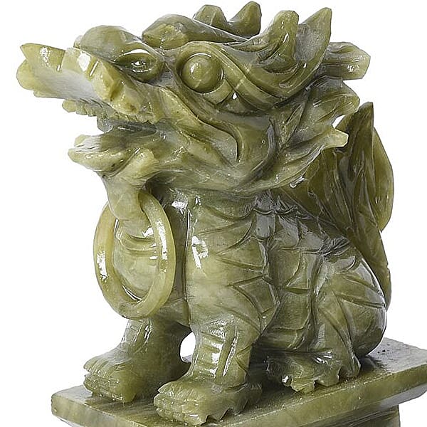 Set of 2 - Handcrafted Serpentine Decorative Pixiu Figurine (Size 7.5X4X11.5 Cm) - Green