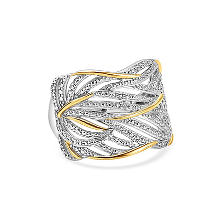 Diamond Criss Cross Ring in Sterling Silver with Platinum and 18K Vermeil Yellow Gold