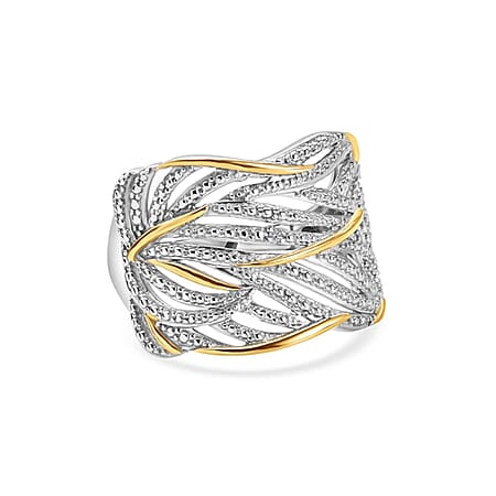 Diamond Criss Cross Ring in Sterling Silver with Platinum and 18K Vermeil Yellow Gold