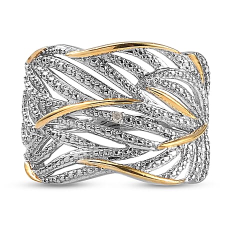 Diamond Criss-Cross Ring in 18K Vermeil Yellow Gold Plated and Platinum Overlay Sterling Silver