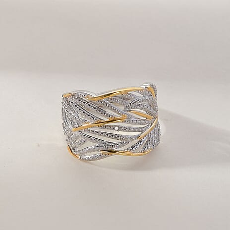 Diamond Criss-Cross Ring in 18K Vermeil Yellow Gold Plated and Platinum Overlay Sterling Silver