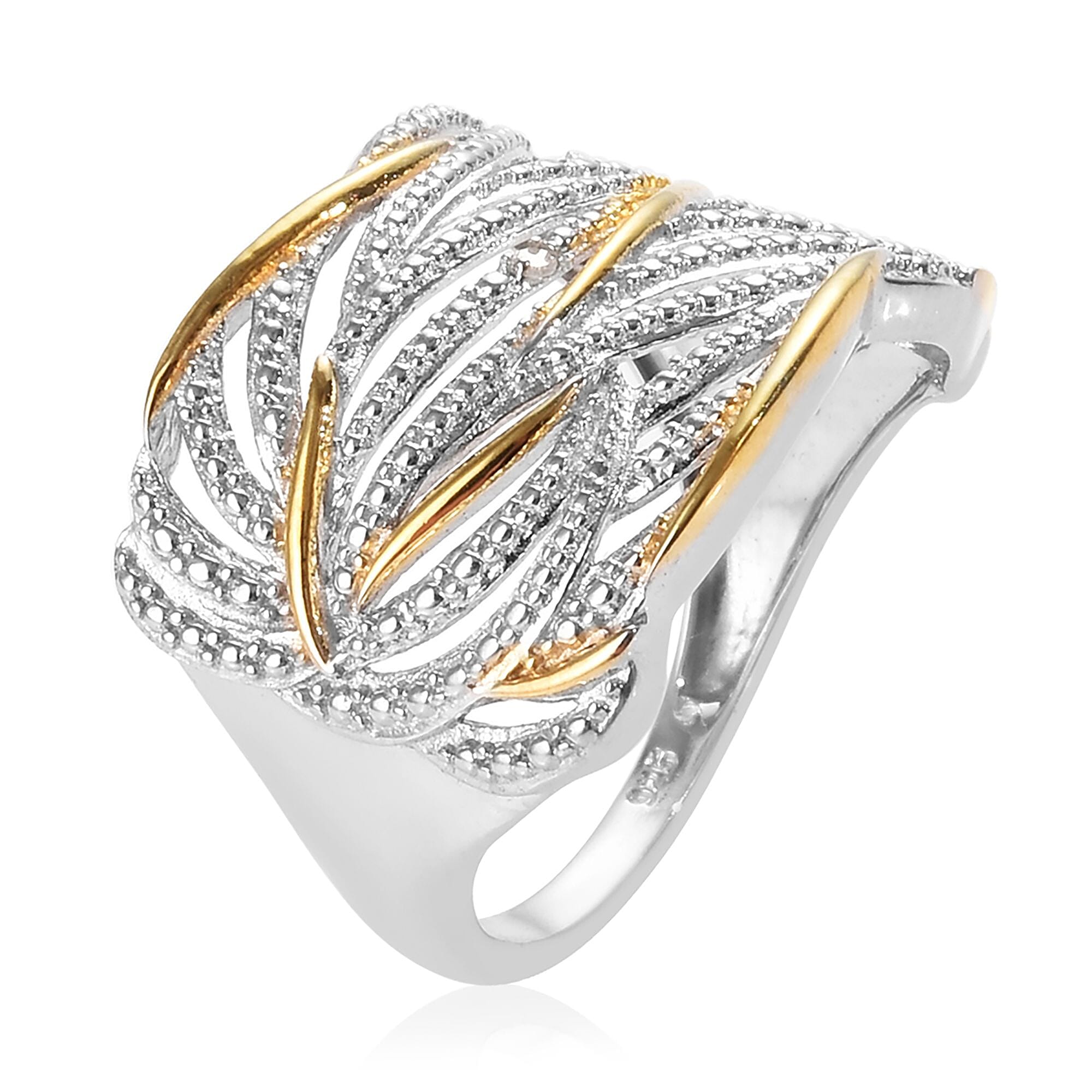 Diamond Criss-Cross Ring in 18K Vermeil Yellow Gold Plated and Platinum Overlay Sterling Silver