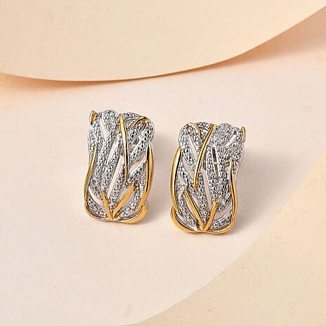 Diamond Criss - Cross Earrings in 18K Vermeil Yellow Gold Plated & Platinum Overlay Sterling Silver