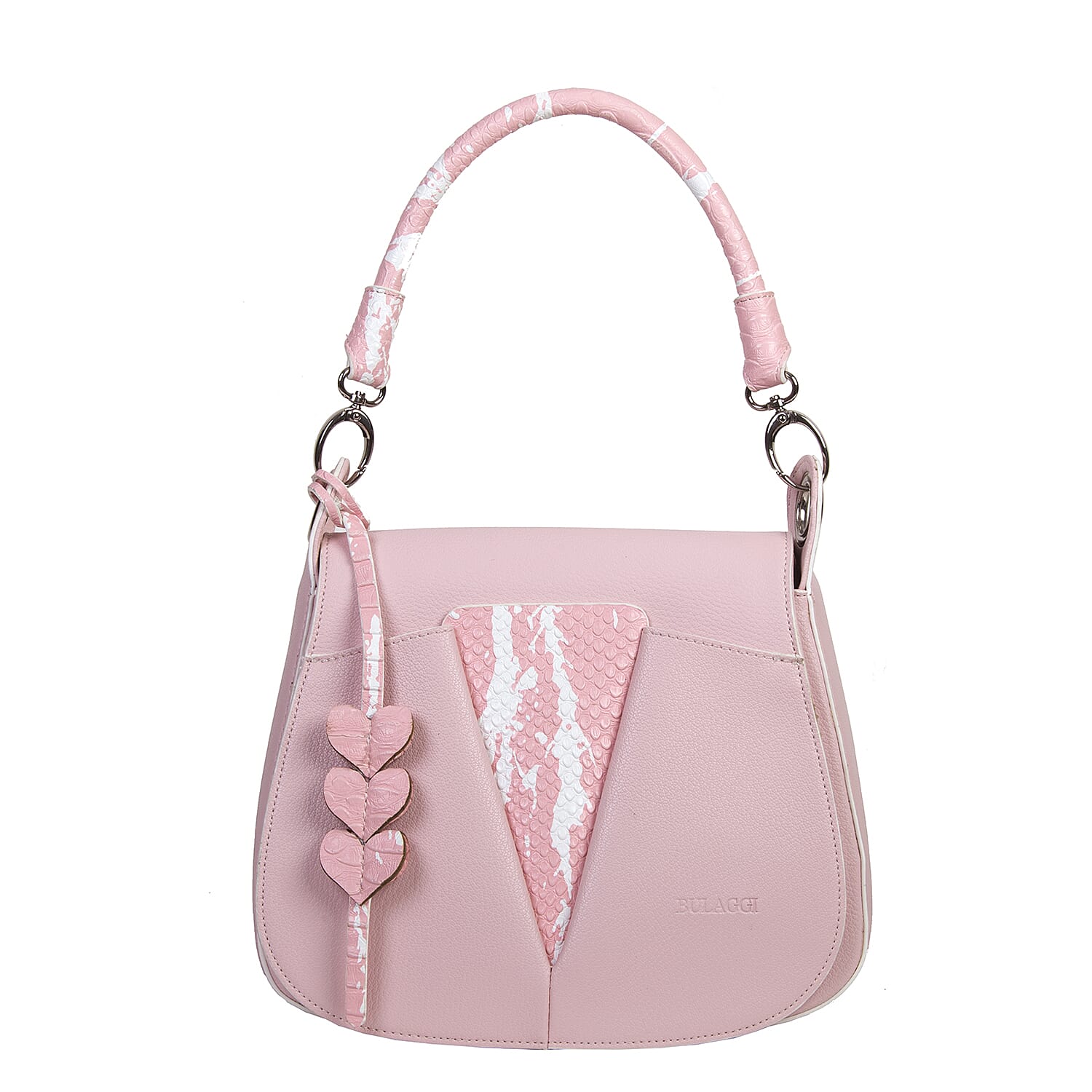 Bulaggi Collection - Caitlyn - Croco Print Saddle Bag with Adjustable and Removable Strap (25x22x09 cm) - Pink