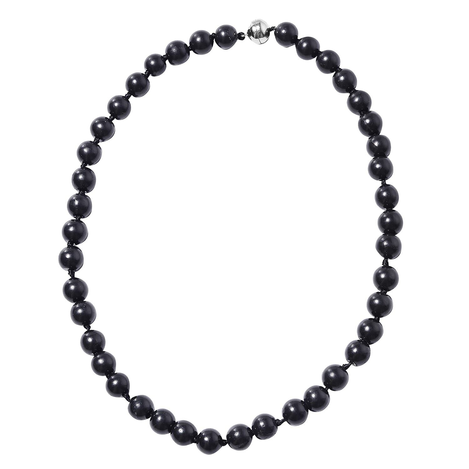 Shungite (Rnd 11-13 mm) Bead Necklace (Size 20) with Magnetic Lock in Sterling Silver 350.00 Ct.