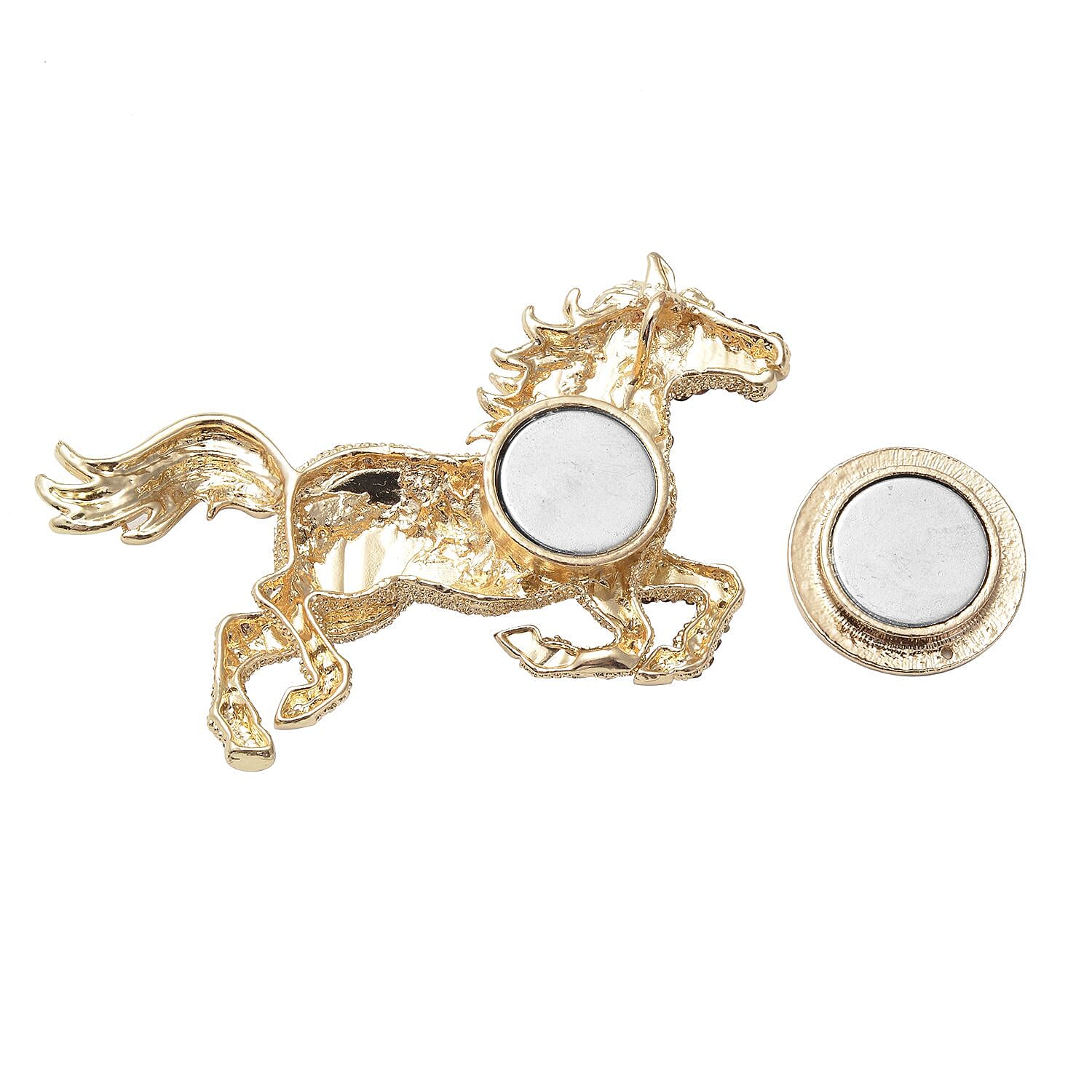 Multicolour Austrian Crystal (Rnd) Horse Pendant with Chain (Size 24) or Brooch in Yellow Tone