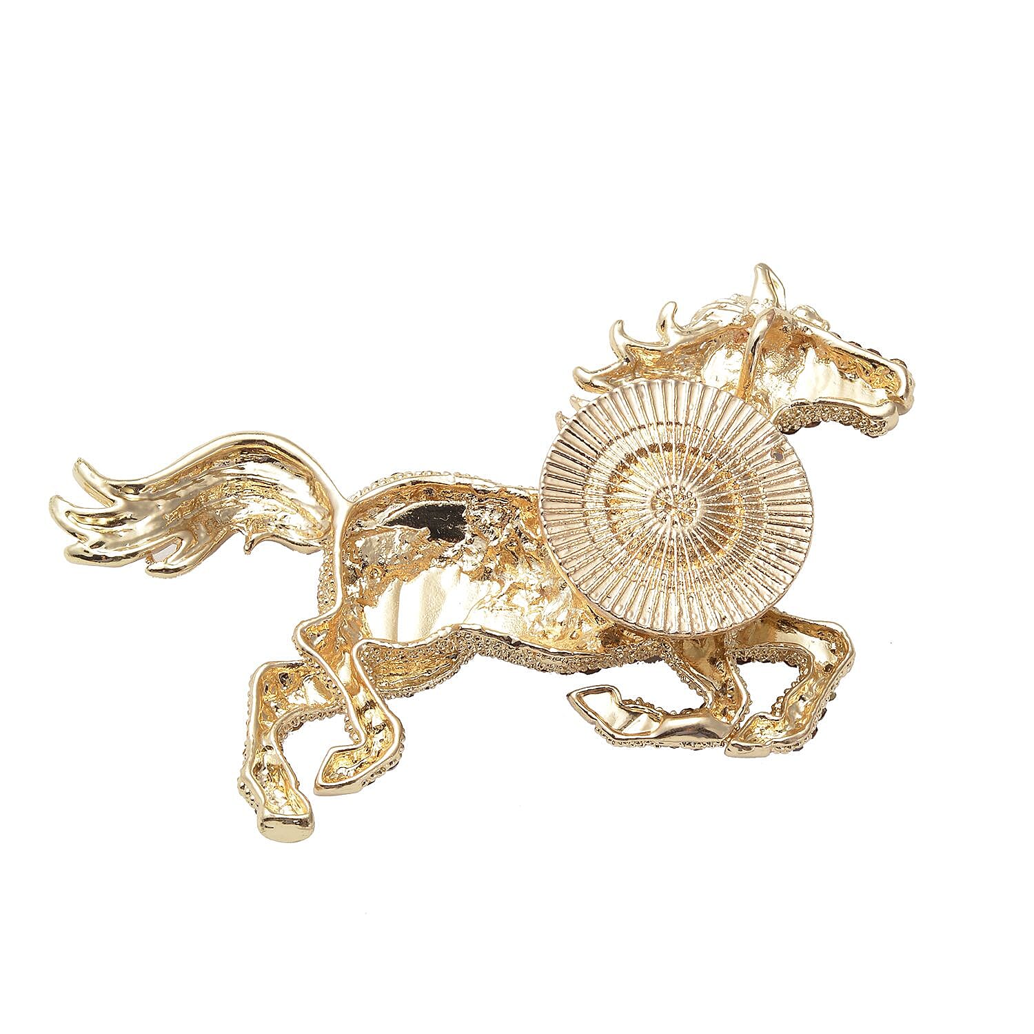 Multicolour Austrian Crystal (Rnd) Horse Pendant with Chain (Size 24) or Brooch in Yellow Tone