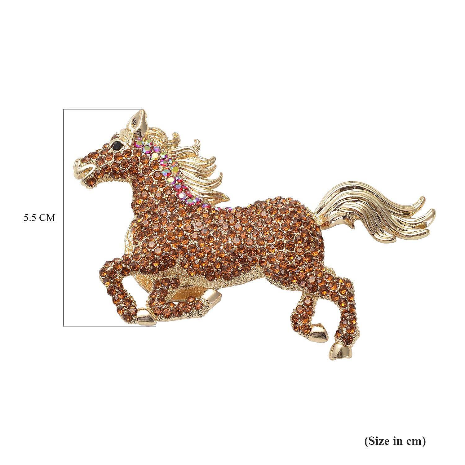 Multicolour Austrian Crystal (Rnd) Horse Pendant with Chain (Size 24) or Brooch in Yellow Tone