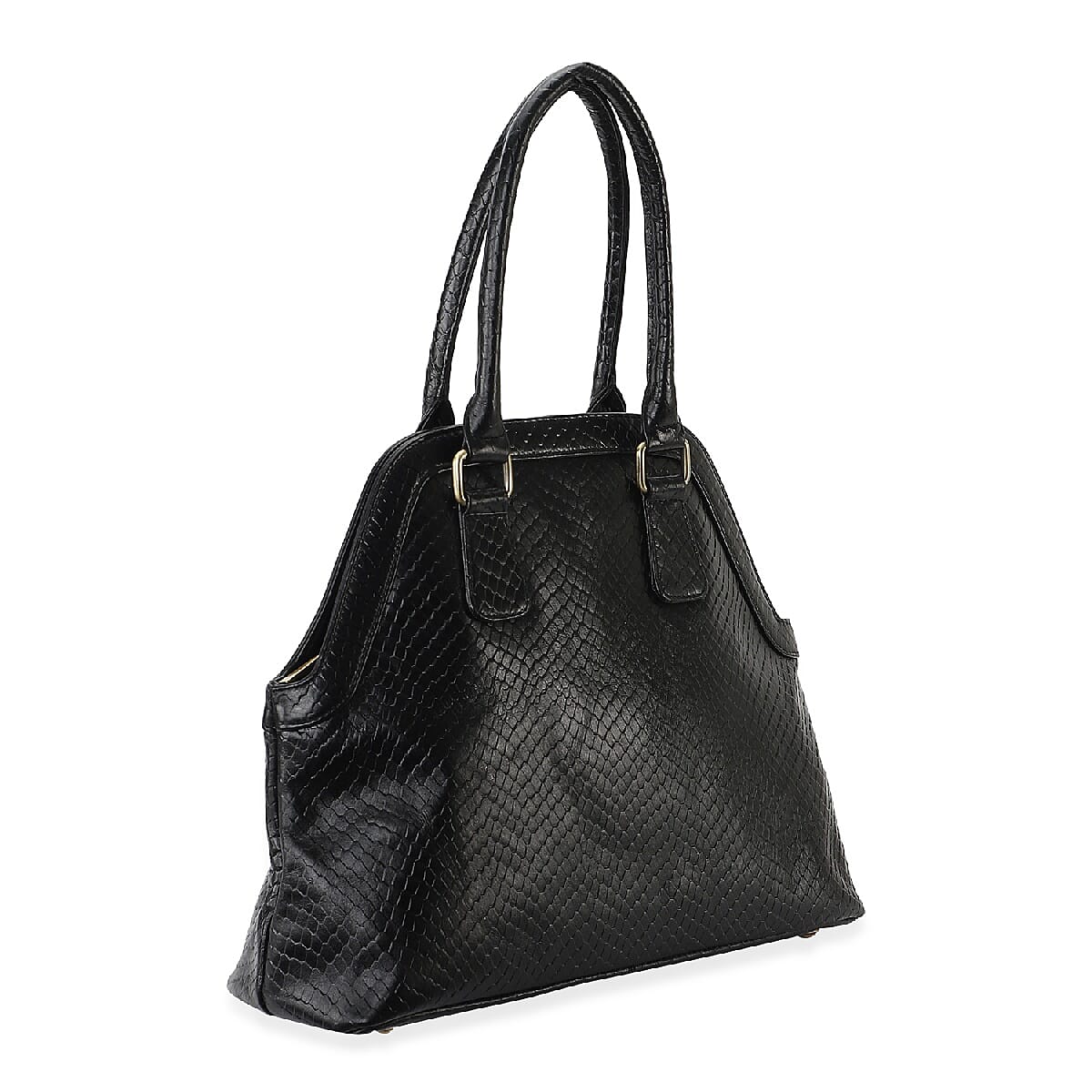 100% Genuine Leather Shoulder Bag with Zipper Closure (Size 35x29x12 Cm) - Black