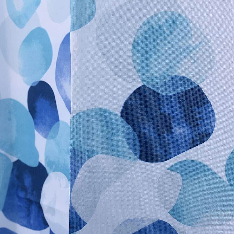 Printed Waterproof Shower Curtains with 12 Hooks (Size 180x180cm) - White and Blue