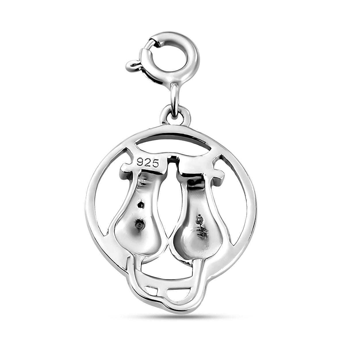 Black and White Diamond (Rnd) Twin Cat Charm in Black, Yellow Gold and Platinum Overlay Sterling Silver