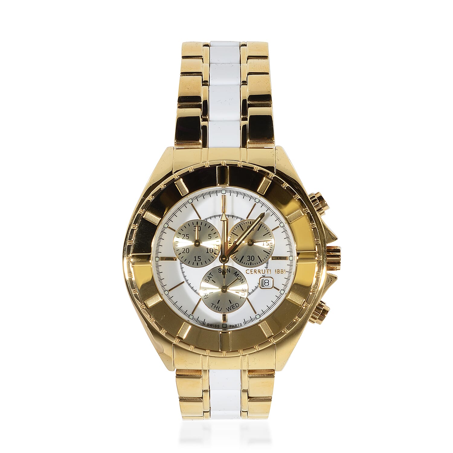 CERRUTI 1881 Stainless Steel Chronograph Unisex Watch Water Resistant 10 Bar Swiss Parts Gold