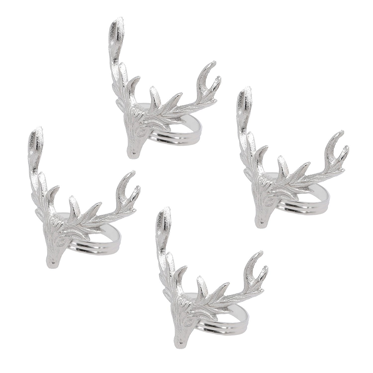 Set of 4 - Stag Head Cast Aluminum Napkin Ring with Gift Box
