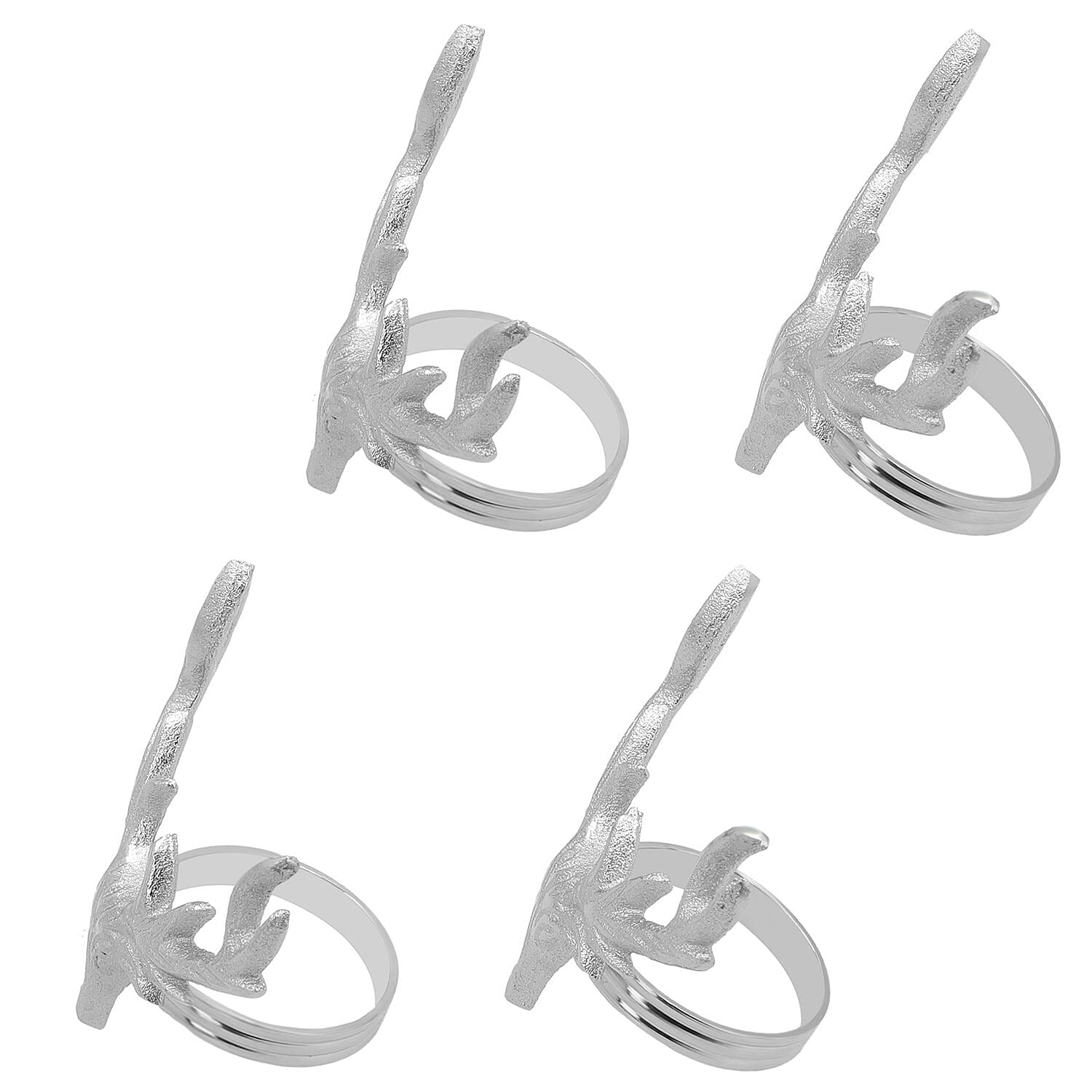 Set of 4 - Stag Head Cast Aluminum Napkin Ring with Gift Box