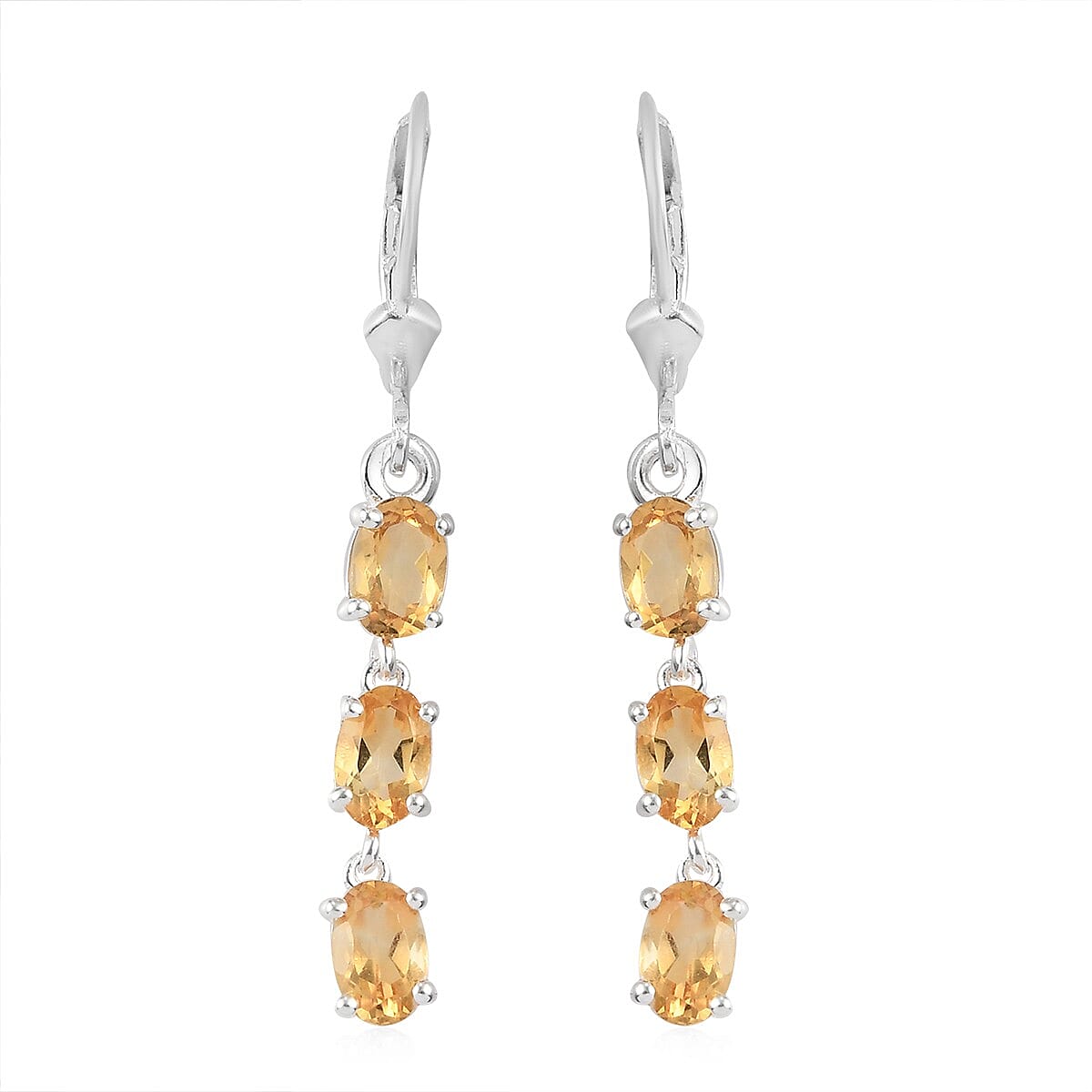 Citrine Dangling Hook Earrings (with Lever Back) in Sterling Silver 2.71 Ct.