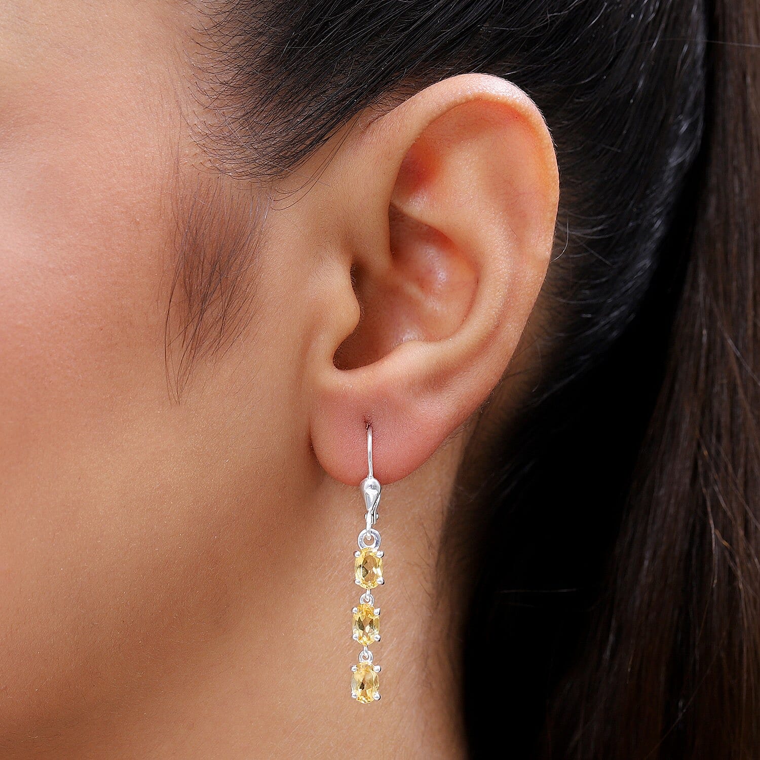 Citrine Dangling Hook Earrings (with Lever Back) in Sterling Silver 2.71 Ct.