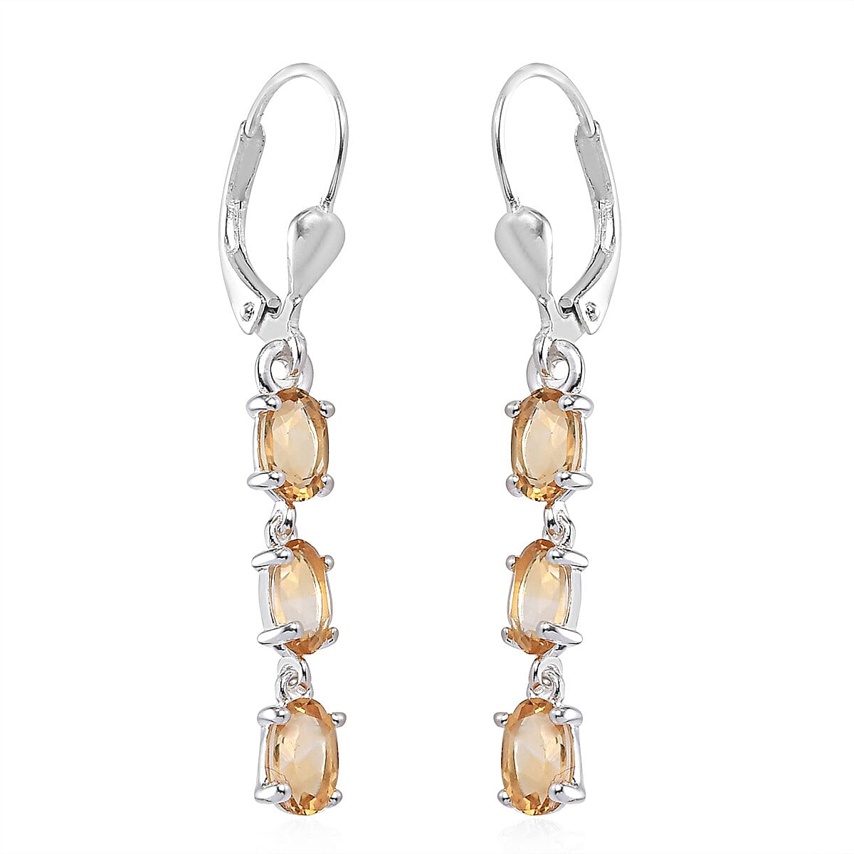 Citrine Dangling Hook Earrings (with Lever Back) in Sterling Silver 2.71 Ct.