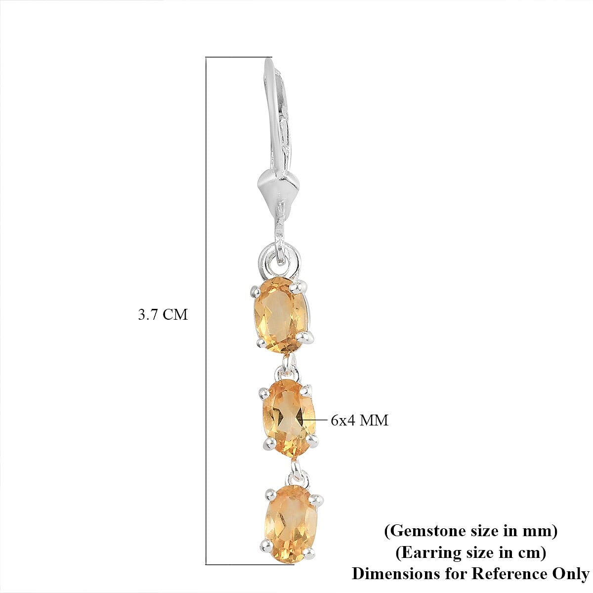 Citrine Dangling Hook Earrings (with Lever Back) in Sterling Silver 2.71 Ct.
