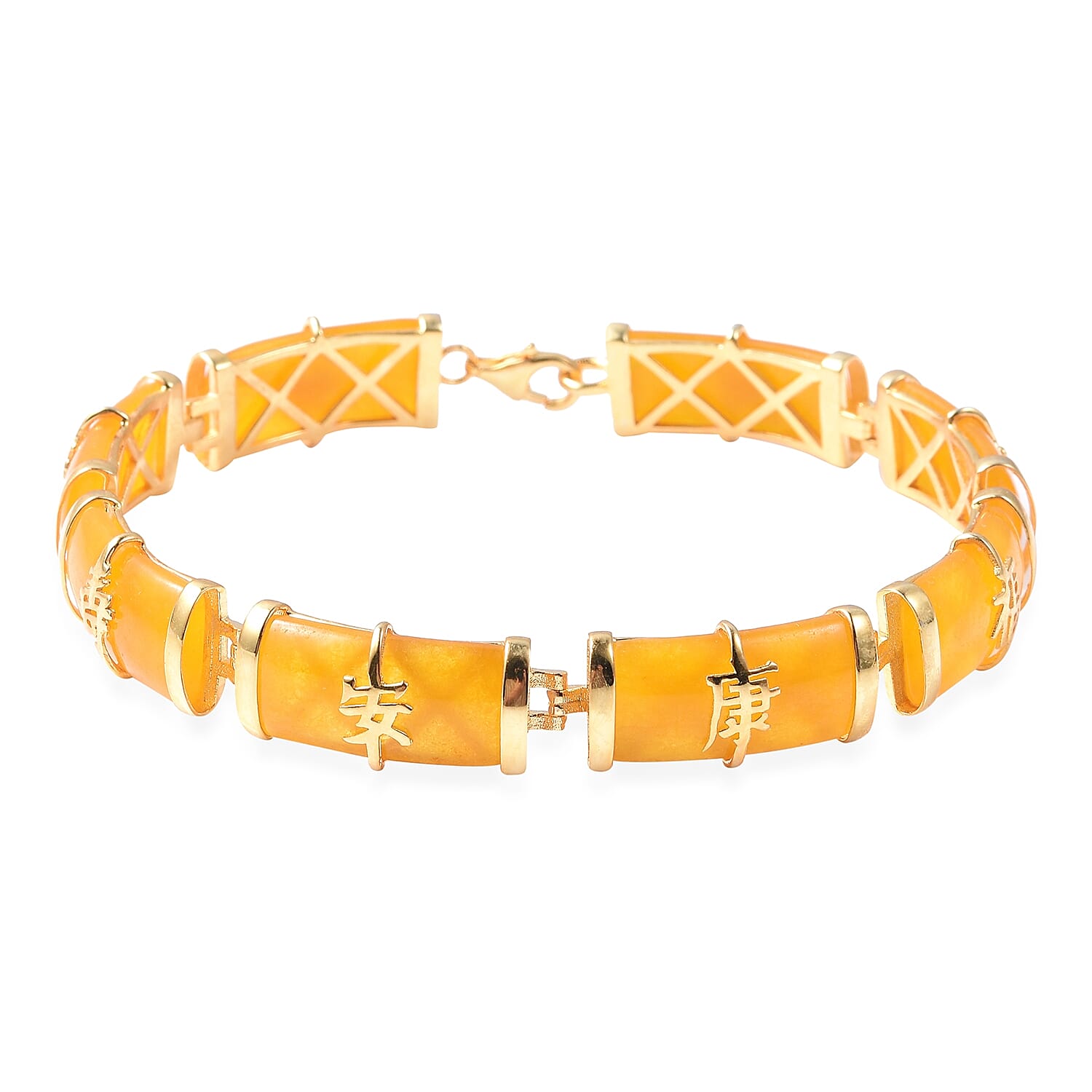 Yellow Jade (Bgt) Bracelet (Size 7.5) in Yellow Gold Overlay Sterling Silver 51.250 Ct., Silver Wt. 8.50 Gms
