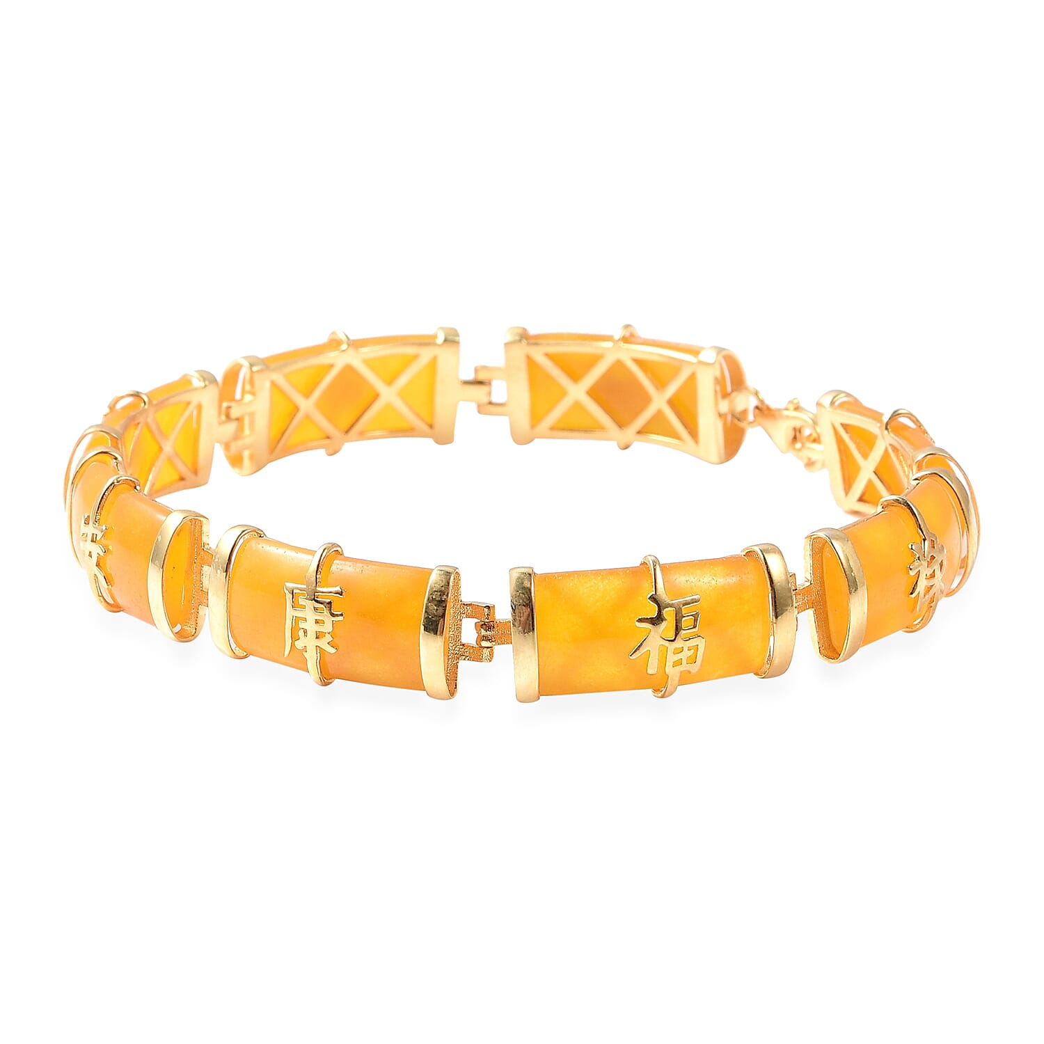Yellow Jade (Bgt) Bracelet (Size 7.5) in Yellow Gold Overlay Sterling Silver 51.250 Ct., Silver Wt. 8.50 Gms