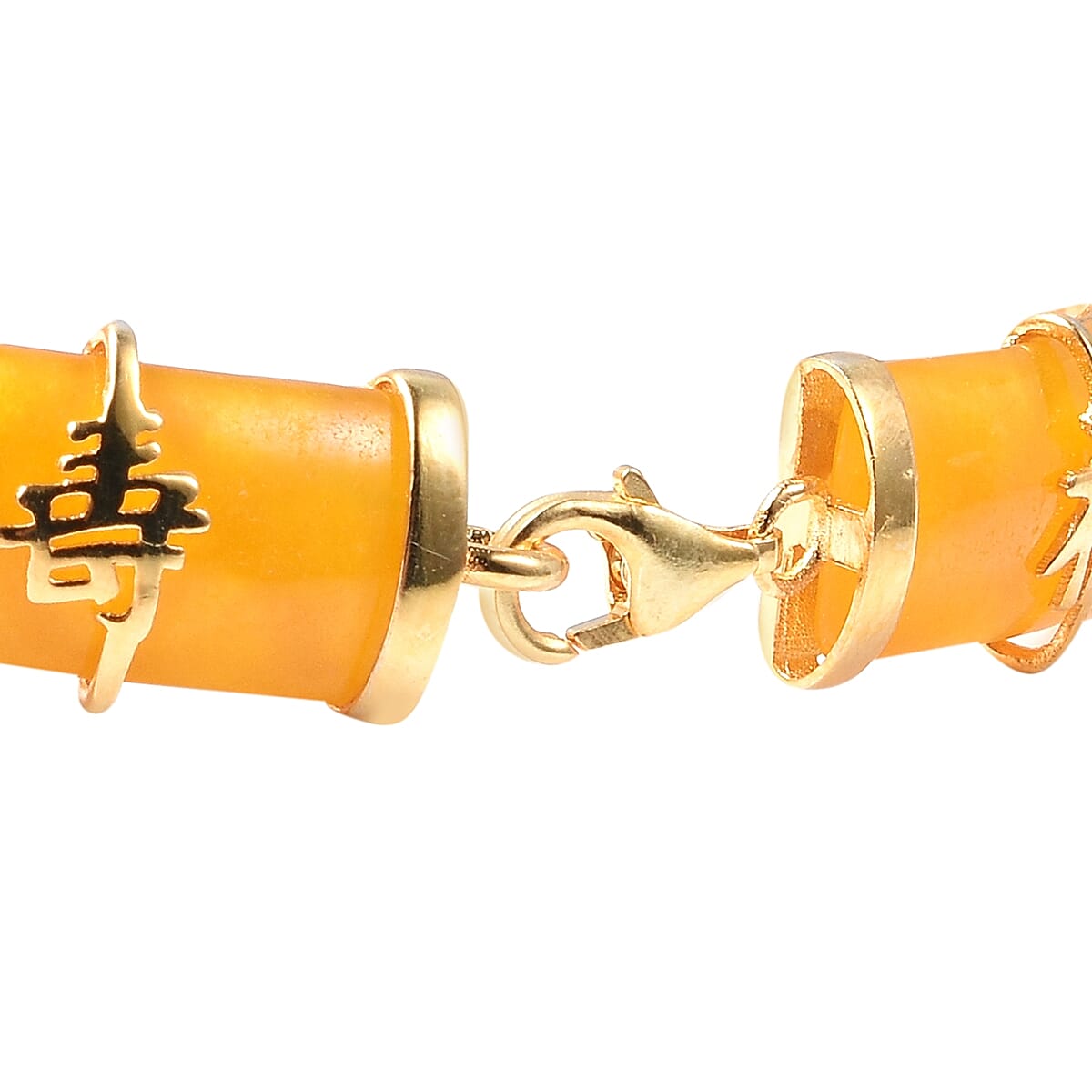 Yellow Jade (Bgt) Bracelet (Size 7.5) in Yellow Gold Overlay Sterling Silver 51.250 Ct., Silver Wt. 8.50 Gms