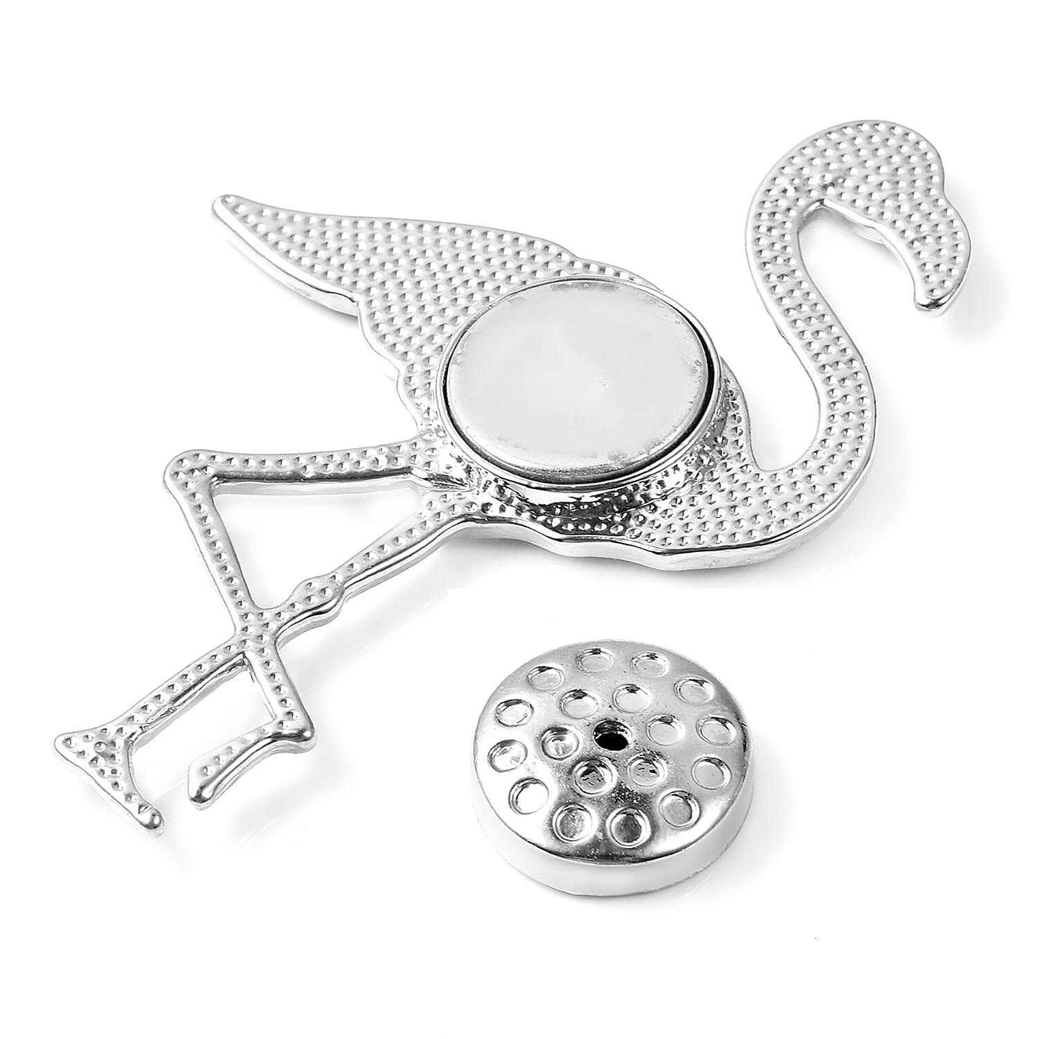 White and Black Austrian Crystal (Rnd) Crane Magnetic Brooch in Silver Tone