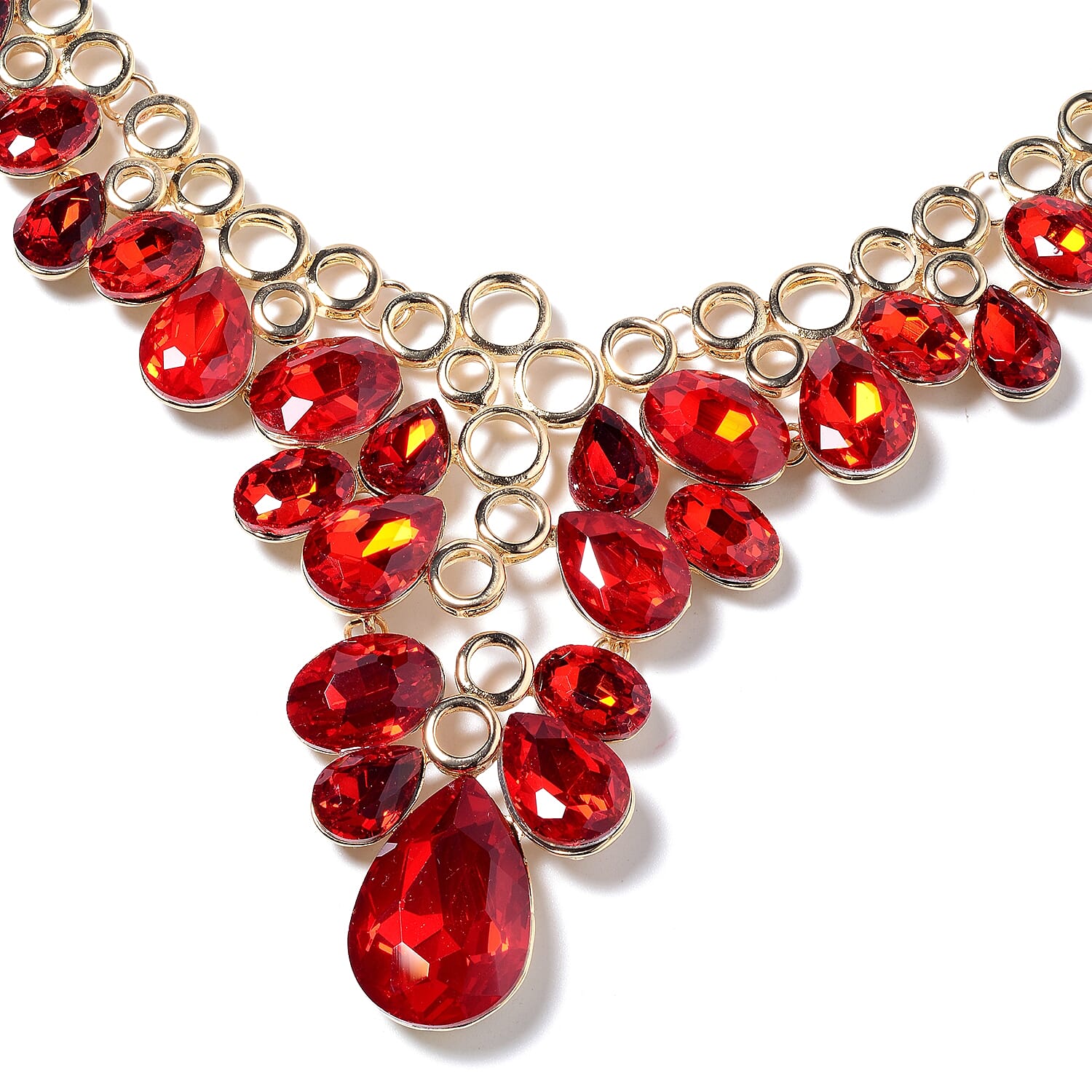 Simulated Ruby (Ovl and Pear) Necklace (Size 20 with 3 inch Extender) in Yellow Gold Tone