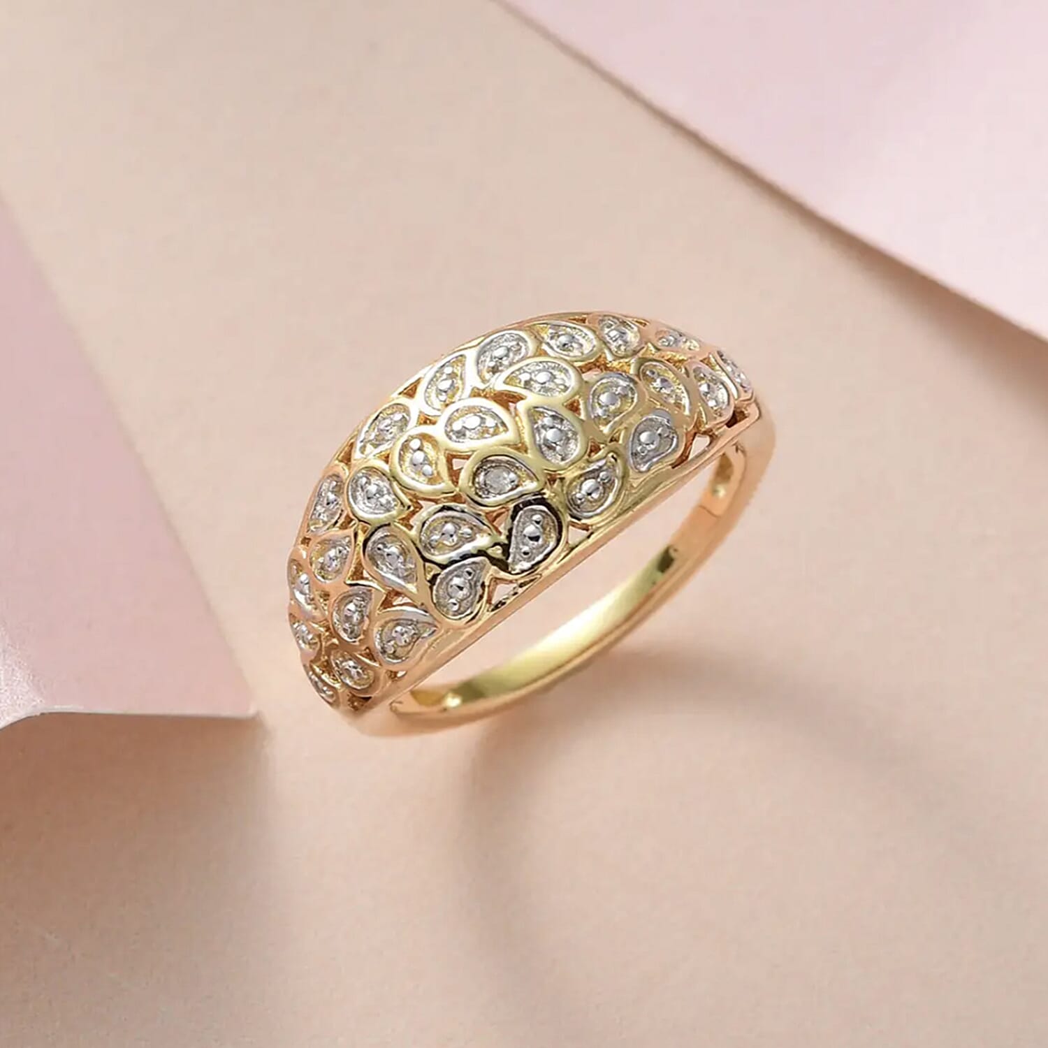 Diamond Dome Ring in 18K Vermeil Yellow Gold Plated and Plating Overlay.