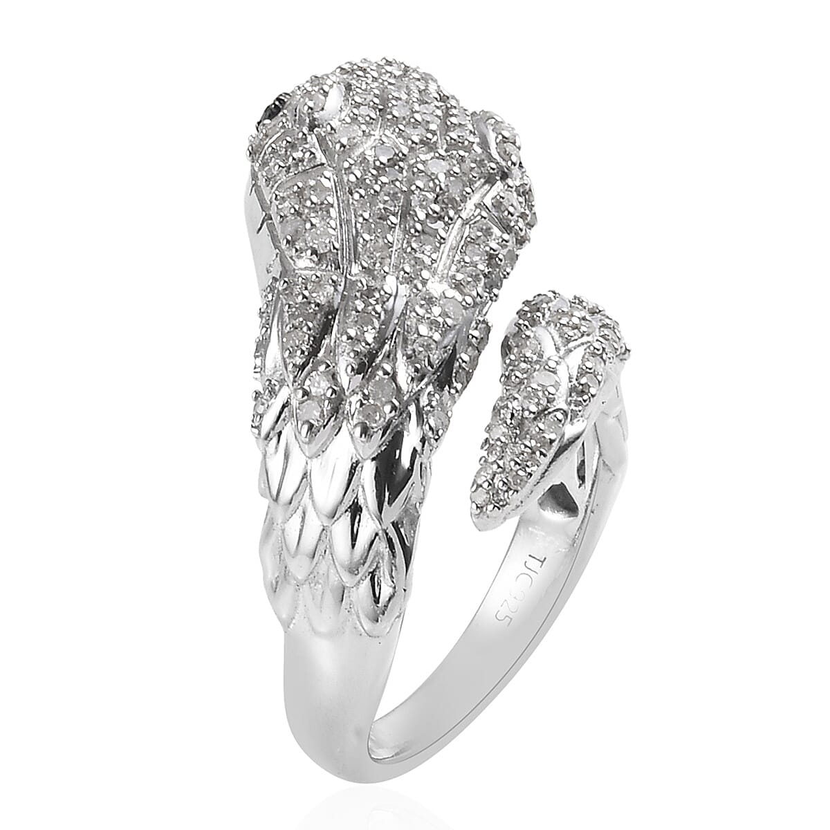 GP White and Blue Diamond (Rnd), Blue Sapphire Snake Ring in Platinum Overlay Sterling Silver 0.77 Ct, Silver wt 8.20 Gms, Number of Diamond 147