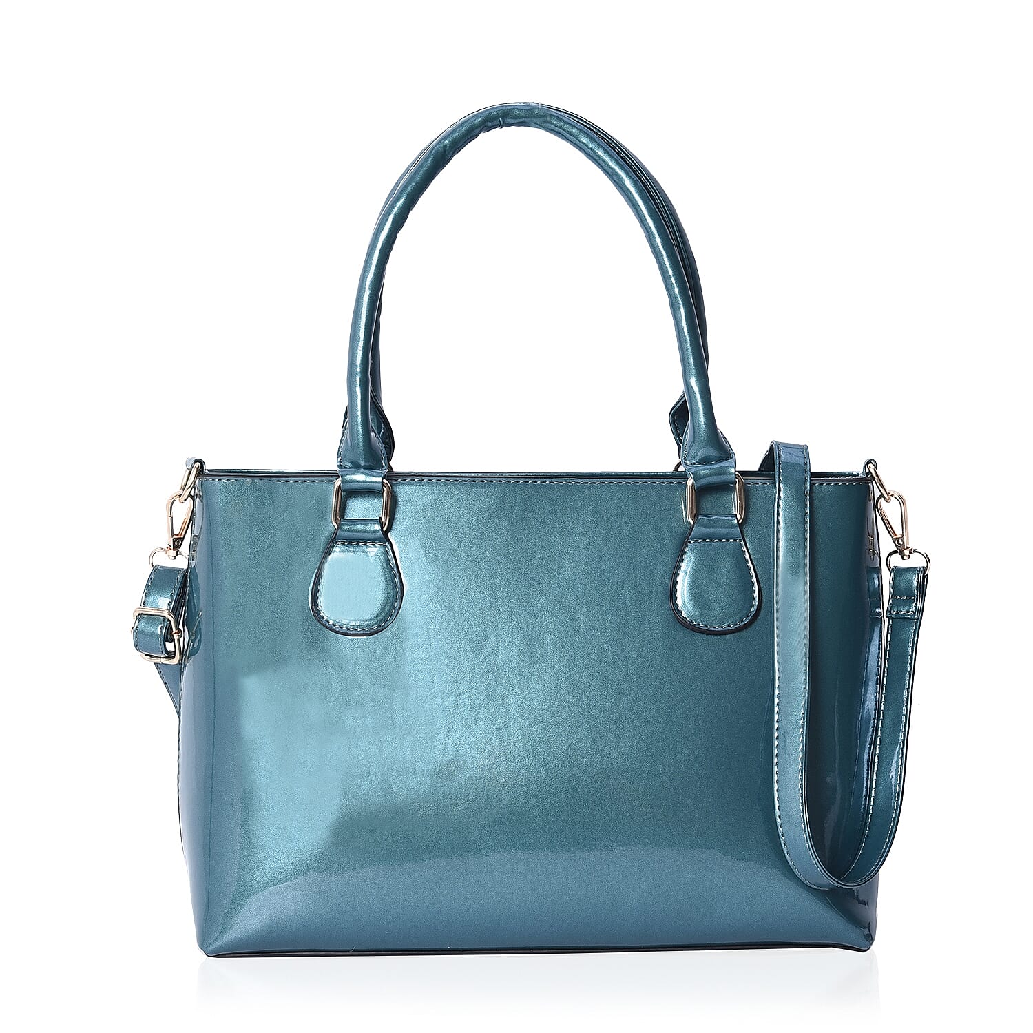 Metallic Teal Green Colour Tote Bag with Detachable Shoulder Strap and Zipper Closure (Size 48x24x11.5 Cm)